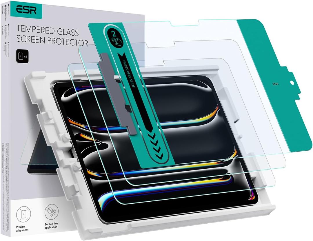 ESR 2 Pack Screen Protector for iPad Pro 11 Inch M5/M4 (2025/2023) Screen Protector, Tempered Glass Film with Easy Application Tray, Scratch Resistant, HD Clarity