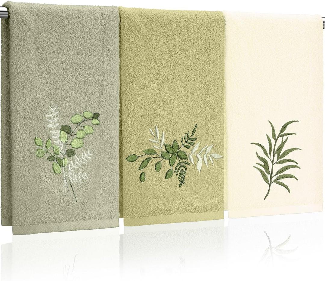 Eucalyptus Leaves Hand Towels Farmhouse Green Bathroom Decor 14x29 Inch Embroidered Decorative Cute Spring Summer Cotton Soft Absorbent Towels for Bathroom Kitchen