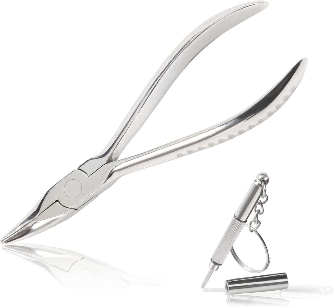 Bent Nose Eyeglasses Pliers 6 Inches Eyeglasses Nose Pad Arm Adjusting Pliers Glasses Repair Assembling & Ajusting Tools Optical Optician Tool with Eyeglass Repair Screwdriver