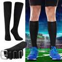 Haysandy Baseball or Softball Sock and Belt Combo Set 5 Football Baseball Socks with Softball Belt for Kids Youth Boys (Black, L)