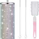 Tessco Bling Tumbler Cups Rhinestones with Straw Glitter Water Bottle Stainless Steel Straw Tumbler Insulated Bling Cup with Lid Brush for Teacher Graduation Season Gifts(20 oz,Colorful)