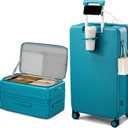 Hanke 28 Inch Expandable Checked Luggage, Large Trunk Luggage
Top Opening Hard Shell Suitcase with Cup Holder, USB Ports, 8 Spinner Wheels, TSA Lock, wet/dry pockets, Caribbean Blue