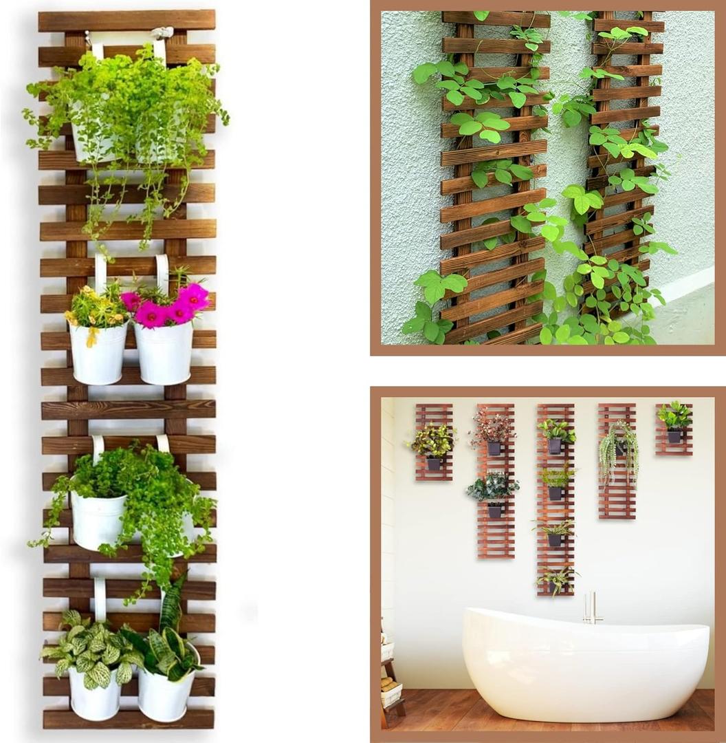ShopLaLa Wall Planter for Climbing Plants Outdoor - Wooden Hanging Living Vertical Garden Outdoor Indoor Plant Stand Large Tall Long Ladder Vinyl Plant Hanger for Hanging Flower Pots 59" (150cm)