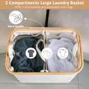 iEGrow 150L Laundry Basket with Lid, Large Laundry Hamper with Bamboo Handle, Collapsible Dirty Clothes Hamper Organizer with 2 Removable Inner Bags for Clothes Toys Towels - Beige