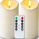 Homemory 6"x3" Outdoor Waterproof Flameless Candles, LED Candles, Battery Operated Candles with Remote and Timers, Electric Fake Plastic Pillar Candles, Ivory White, Set of 2