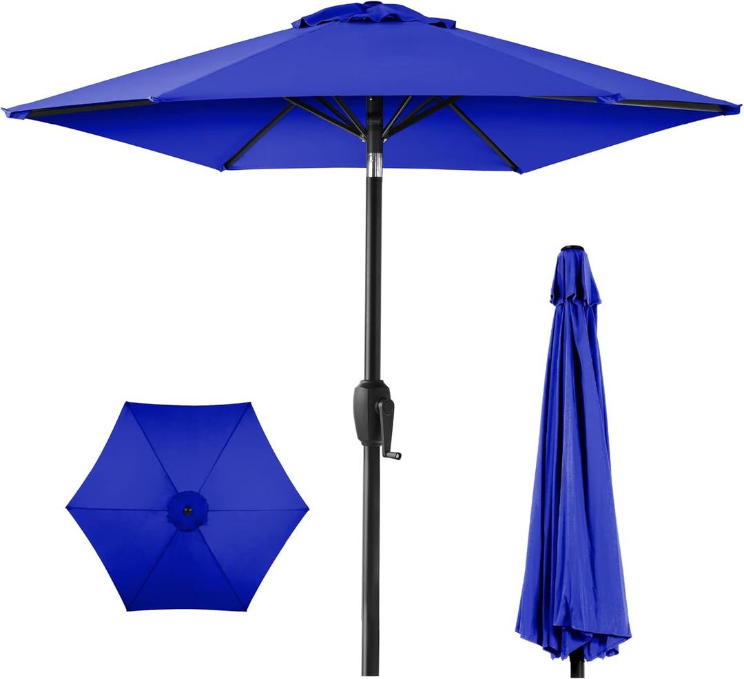 Best Choice Products 7.5ft Heavy-Duty Round Outdoor Market Table Patio Umbrella w/Steel Pole, Push Button Tilt, Easy Crank Lift - Resort Blue