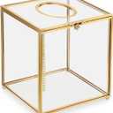 Sumnacon Square Clear Glass Tissue Box Cover -Dainty Cube Tissue Box Holder, Gorgeous Gold Facial Tissue Holder for Dresser Bathroom Bedroom Home Office Bar Restaurant Decor (5.1''x5.1''x5.9''/Square)