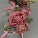Pink Corsage and Boutonniere Set, Corsage Wristlet Band for Proms, Boutonniere for Men with Artificial Silk Flowers for Brides, Groom, Groomsmen, Bridesmaids – Perfect for Rustic Vintage Weddings, Proms, and Formal Events, Prom accessories, Set of 2