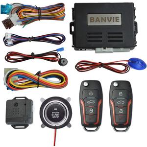 BANVIE Car Keyless Entry Security Alarm System + Remote Engine Starter + Push to Start Stop Iginition Kit Button (1.Without Siren)