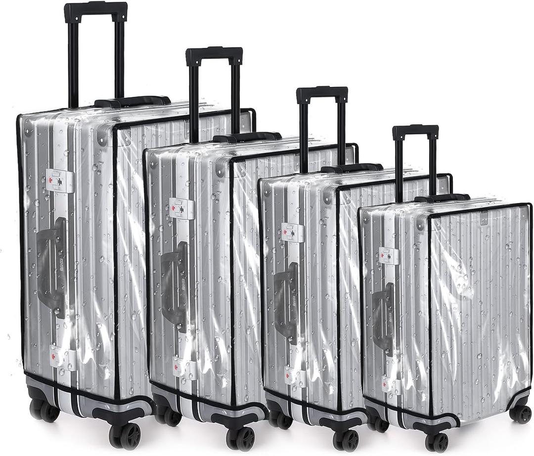 4 Pieces Clear Luggage Cover Protector, 20" 24" 28" 30" PVC Suitcase Covers for Luggage Waterproof Dustproof Anti-scratch Travel Suitcase Protector Cover for Spinner Wheeled Luggage