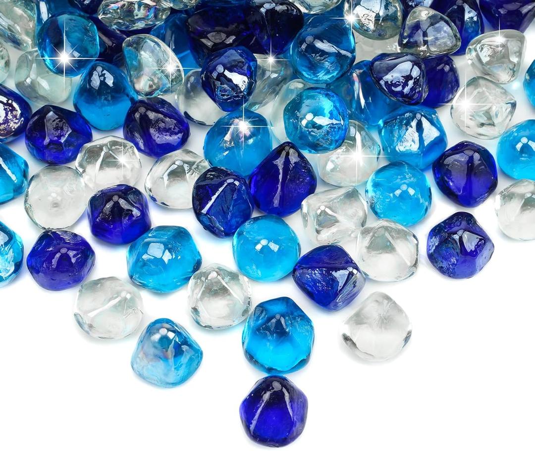 Skyflame 10-Pound Blended Fire Glass Diamonds for Fire Pit Fireplace Landscaping, 1/2 Inch Cobalt Blue, Crystal Ice, Caribbean Blue Luster (Cobalt Blue, Crystal Ice, Caribbean Blue)