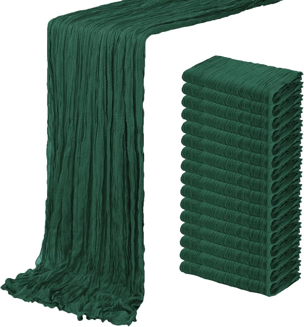 16 Pack Emerald Green Cheesecloth Table Runner 20 x 120 inch Gauze Table Runners 10 FT Long,Semi Sheer Boho Cheese Cloth Fabric Table Runner Bulk for Wedding,Party,Baby Shower,Bridal Shower Decoration