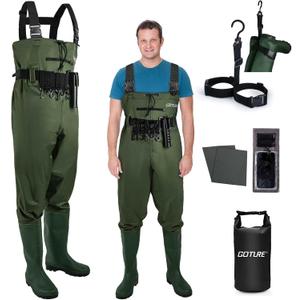 Goture 2-Ply Nylon/PVC Waterproof Fishing Waders for Men Women, Chest Waders with Boots, Hidden Top Pocket, Fishing Hip Wader (13)