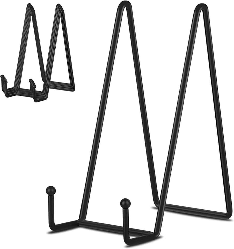 IBosins 4 Pack 8 Inch Plate Holder Display Stands, Large Metal Black Frame Stand for Picture, Book, Photo Easel, Creation, Collectibles