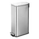 mDesign Slim Metal Rectangle 7.9 Gallon Trash Can with Step Pedal, Easy-Close Lid, Removable Liner - Narrow Wastebasket Garbage Container Bin for Bathroom, Bedroom, Kitchen, Office - Brushed Chrome