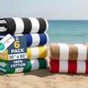 LANE LINEN Beach Towels 6 Pack - 520 GSM Beach Towel (30" x 60")  100% Cotton Soft, Thick & Highly Absorbent Pool Towels for Hotel Airbnb Spa - Quick Dry Cabana Stripe Large Towel - Tropical Escape