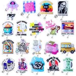 20PC Funny Badge Reels Bulk Pack Set Name ID Clip Holder Fun Cool Cute Meme Decor Dark Humor Sarcastic Skeleton Nurse Teacher Healthcare Medical Assistant Work Office Week Gifts Bulk Accessories