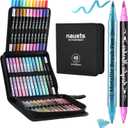 nauets 48 Pack Metallic & Acrylic Paint Markers Set - 24 Colors Acrylic + 24 Metallic Markers, Dual Tip Paint Pens with Brush/Fine Tip for Paper, Rock, Wood, Canvas, Glass, Ceramic DIY Crafts