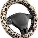 Road Comforts Leopard Plush Steering Wheel Cover for Winter, Made with Flurry Microfiber, Universal Fit 14 1/2 to 15 inches, Soft Fuzzy Warm for Winter (White)