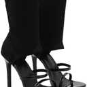 Women's Stretchy Cloth High Top Two Strapy Stiletto Gladiator Sandals Sexy Open Toe High Heel Summer Elastic Ankle Boot Sandals for Summer Dress Wedding Party Daily Wear Shoes (9, Black)