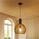 Farmhouse Chandelier for Dining Room,Handmade Wooden Vintage Chandelier,Boho Pendant Light, Rustic Chandeliers Hanging Light Fixtures for Kitchen Island, Entryway, Foyer 13.8inches