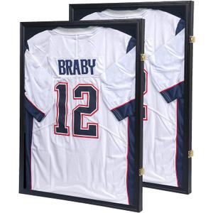 KCRasan Jersey Frame Display Case 2 Pack - Jersey Display Case - Large Lockable Frames Shadow Box with UV Protection for Baseball Basketball Football Soccer Hockey Sport Shirt Military Uniform, 2 Pack