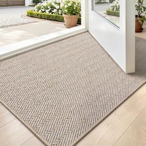 2 x LUMI Ultra Thin Indoor Door Mat for Entrance 24"x36", Non Slip Entryway Mat, Low Profile Doormat, Unique Herringbone Design Carpet for Inside, Patio, Porch, Beige