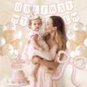 Half Birthday Decorations for Baby Girl  Bow Birthday Hat, Half Way to One Banner, Bow Balloons, 1/2 Cake Topper, 6 Months Party Supplies