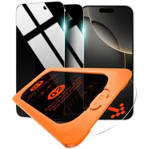 OMOTON Privacy Screen Protector for iPhone 16 Pro Max [Auto-Align Installation], Tempered Glass with 9H+ Hardness & 12FT Military Grade Shatterproof, 100% Anti-Spy, Full Coverage Protection, 2 Pack