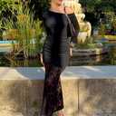 ZESICA Women's Long Sleeve Off Shoulder Bodycon Dresses Fall 2026 Ruched Lace Wedding Guest Cocktail Formal Maxi Dress (Black)