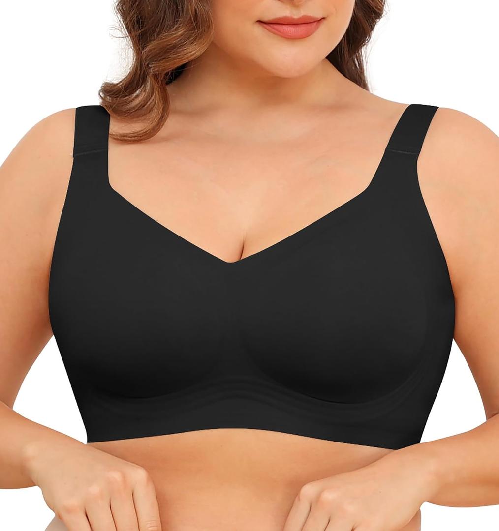 Women Wirefree Bras for Women Full Coverage No Underwire Everyday Bras Comfortable Wireless Padded Bras (X-Large, Black)