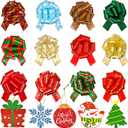 U-Goforst 24PCS Christmas Bows & 24PCS Glitter Gift Tags for Chrismtas Gift Wrapping, Unique Christmas Gift Pull Bows for Holiday Presents Package