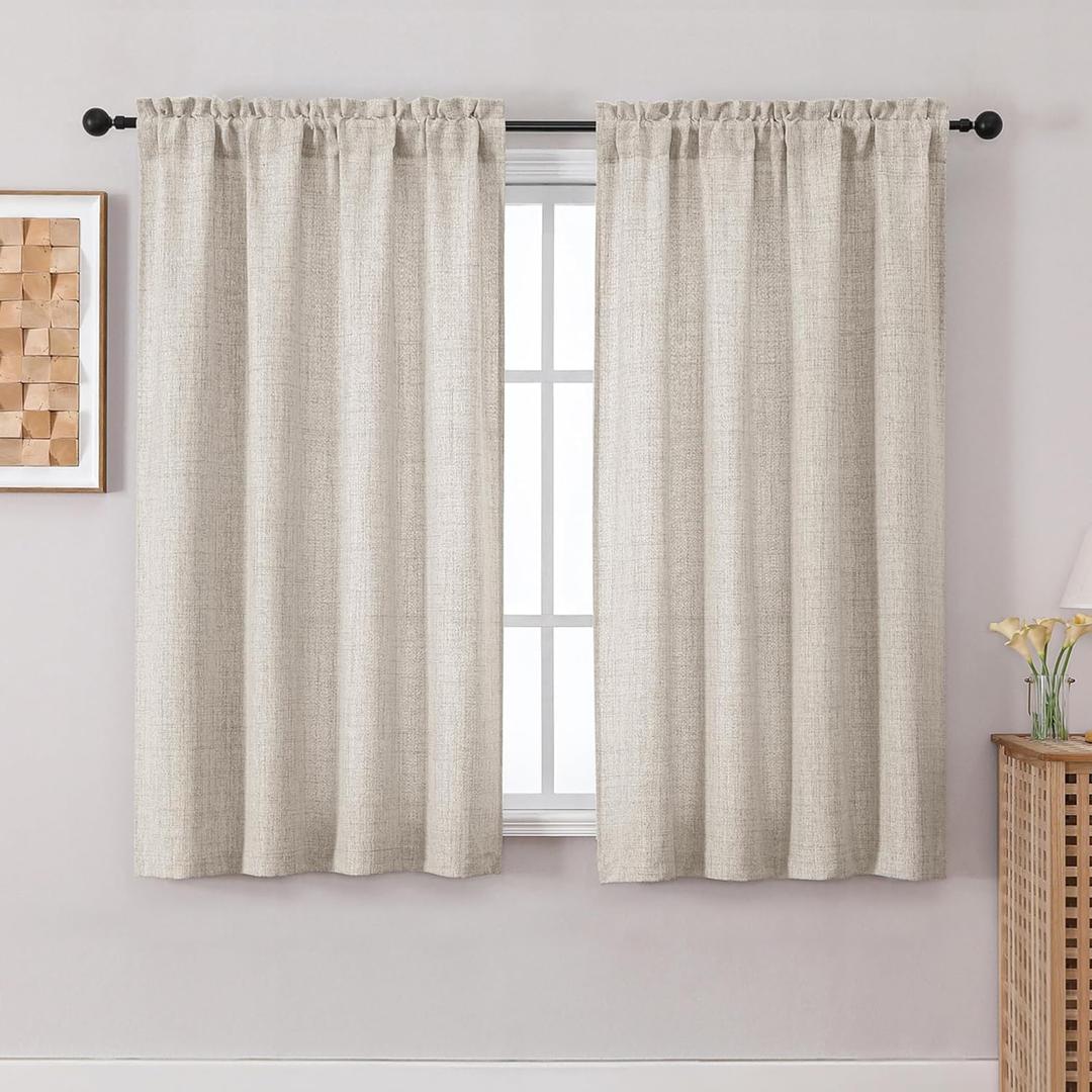 Chyhomenyc Curtains 54 Inch Length for Living Room, Light Filtering Faux Linen Slub Textured Window Curtains, Soft Airy Privacy Rod Pocket Curtain for Bedroom, 42Wx54L, 2PCS, Linen Color