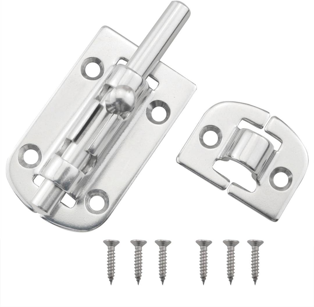 2 x CHENJIN 316 Stainless Steel Door Window Pin Buckle with 6 Screws 3.7 Inch Pull Out Latch Marine Door Pin Buckle Slide Latch for Bathroom Kitchen Door Bedroom Balcony Storage Room