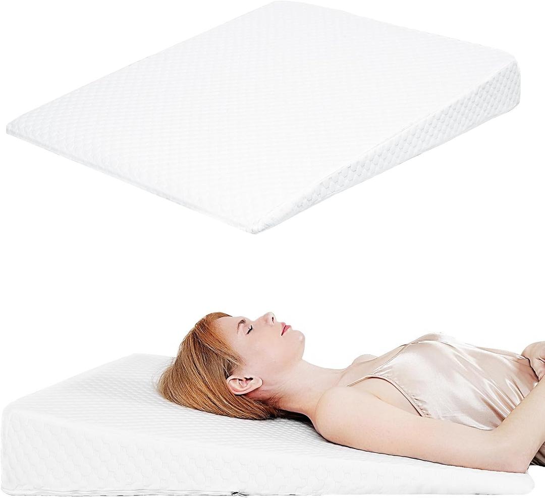 Wedge Pillow, Bed Wedge Pillows for Sleeping, Snoring, Back Support, After Surgery, Foam Triangle Pillow, Removable Washable Cover (White, 5in)