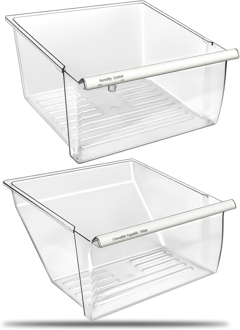 [2 Pack] Upgraded 2188656 Fridge Crisper Drawer UPPER Humidity Control Drawer & 2188664 Crisper Bin LOWER Refrigerator Drawer Replacement For Kenmore Whirlpool Fridge Drawer Parts WRS325FDAM04 Drawer