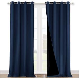 NICETOWN Full Shading Curtains 90 inches Long 2 Panels Set for Windows, Super Heavy-Duty Black Lined Blackout Curtains for Bedroom, Privacy Assured Window Treatment (Navy Blue, 52 inches W)