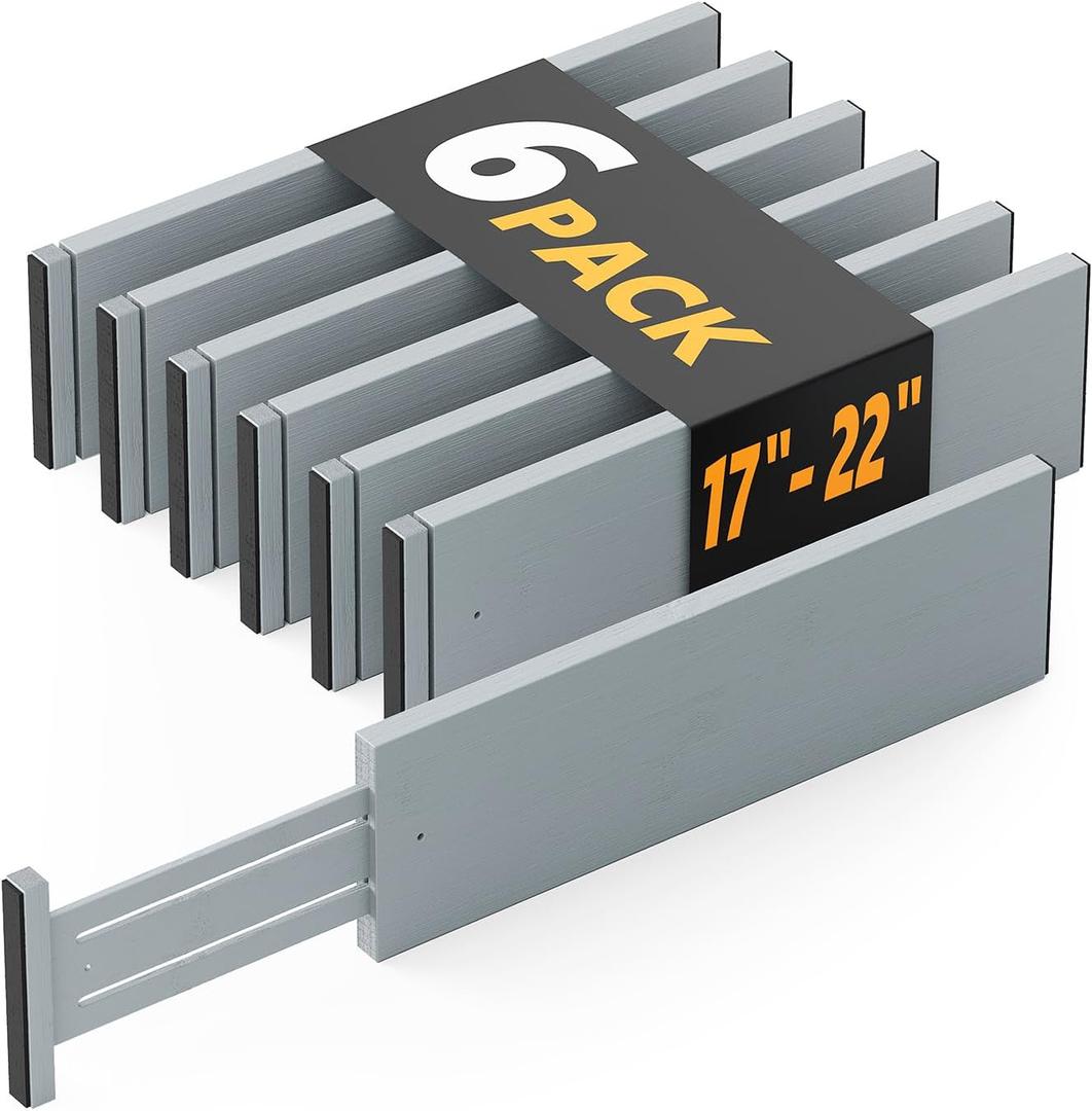 SpaceAid Bamboo Dresser Drawer Dividers 6 Pack, 4.65 High Adjustable 17-22 Drawer Organizers, Expandable Organization for Clothing, Clothes, Dressers, Gray