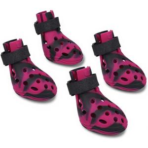 Dog Shoes for Hot Pavement and Snow, Silicone Dog Booties for Small Medium Large Dogs, Waterproof Paw Protectors- Non-Slip, Adjustable Straps, Dog Boots for Beach/Rain/Hiking (Black Pink, S)