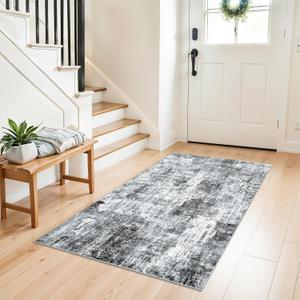 3x4 Washable Entryway Area Rug - Non-Slip Modern Small Indoor Mat for Bathroom,Living Room,Bedroom - Abstract Neutral Soft Low-Pile Throw Carpet with Rubber Backing（Grey）