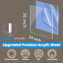 Clear Acrylic Sheets, 24x36 inches, 1/4 inch Thick, 6mm Versatile Plexiglass Sheets for Signs, Crafts, Fish Tanks, Table Tops, Windows Glass - Custom Cut to Size Plexiglass