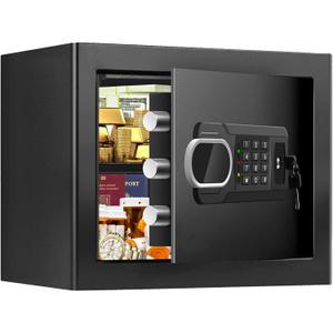 1.3 Cuft Small Fire Safe Box for Home, Personal Safe with Electronic Keypad and Spare Keys, Home Safes Water and Fireproof with 3 Removable Shelves, Fireproof Document Box for Money Cash