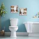 WELMECO Farmhouse Bathroom Wall Art Toilet Rules Sign Rustic Daisy Butterfly Painting Pictures Bathroom Wall Decor Framed Canvas Prints 12x12inchx2Pieces Brown (Pink)