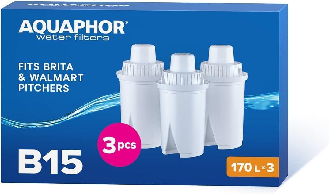 AQUAPHOR B15 Water Filter Replacement - 3 Pack | Fast Flow Water Filtration | Lasts 2 Months or 45 Gallons Per Filter | BPA-Free | Reduces Chlorine & Heavy Metals | Improved Taste & Filtered Water
