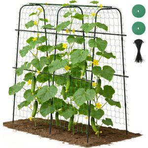 Suteck Cucumber Trellis for Raised Bed  63" x 63" U-Shaped Metal Garden Trellis for Climbing Vegetables, Tall Arch Plant Support for Beans, Tomatoes