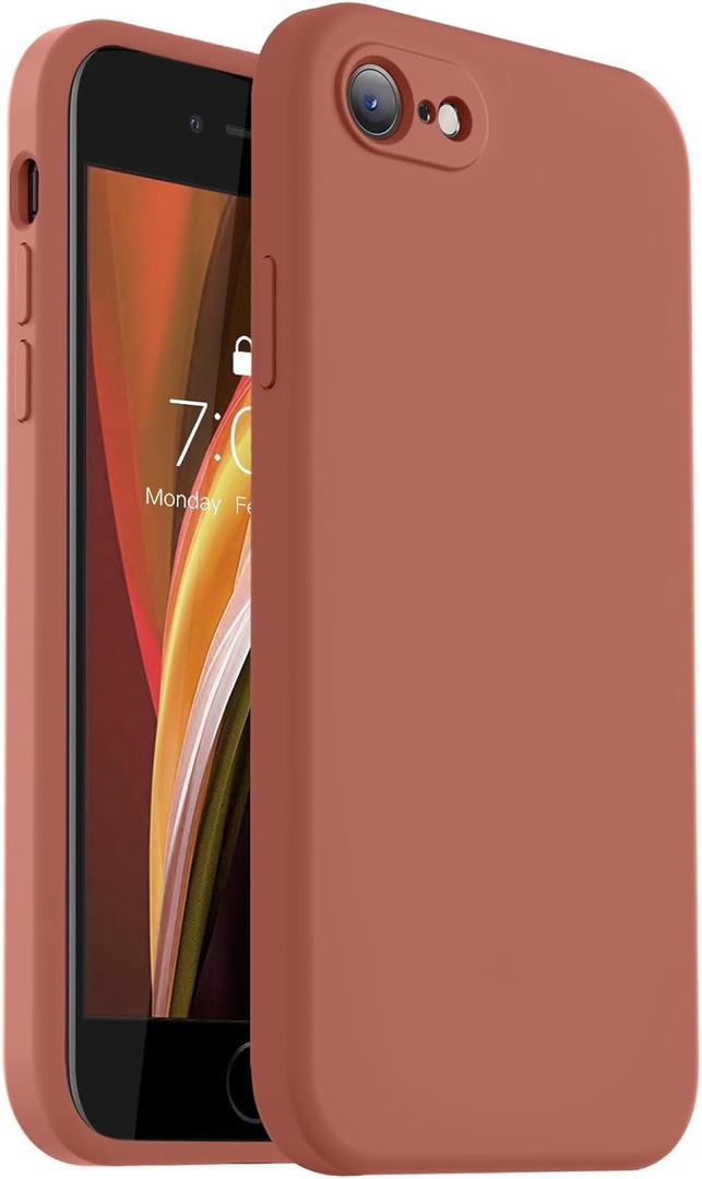 Vooii for iPhone SE Case 2022/3rd/2020,iPhone 8/7 Case, Upgraded Liquid Silicone with [Flat Edges] [Camera Protection] [Soft Anti-Scratch Microfiber Lining] Phone Case for iPhone SE - Caramel
