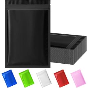 100 Pack Resealable Mylar Bag, Smell Proof Bags Resealable Packaging Supplies for Food Storage Small Business (Black, 6.3" X 9.4")