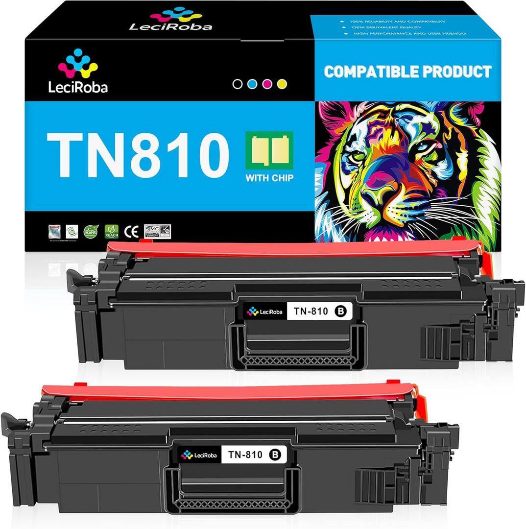 LeciRoba TN810BK Toner Cartridge Replacement for Brother TN810BK TN810XLBK TN810 TN-810 BK for Brother MFC-L9610CDN HL-L9410CDN HL-L9430CDN HL-L9470CDN MFC-L9630CDN MFC-L9670CDN Printer (2-Black)