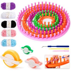 LOVEINUSA 16PCS Knitting Loom and Pompom Maker Set, Pompom Maker Set Pom Makers Pompom Maker with Yarn Skeins for Beginners Christmas Hat Scarf Shawl Sweater Socks