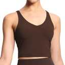 THE GYM PEOPLE Womens' Sports Bra Longline Wirefree Padded with Medium Support (Brown), M